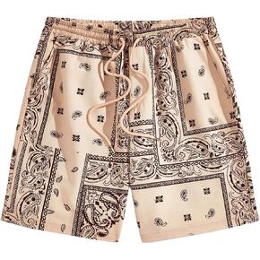 Milumia Men's Boho Paisley Print Drawstring Waist Shorts Summer Track Shorts with Pockets