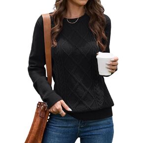 VIISHOW Women's Long Sleeve Cable Knit Pullover Sweater Cream Sweater Crew Neck Casual Fall Winter Chunky Knit Pullover Tops in Saudi Arabia