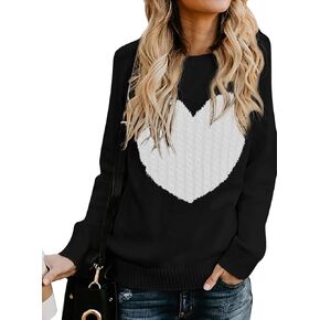 QIXING Women's Pullover Sweater Round Neck Short Sleeve/Long Sleeve Heart-Shaped Sweater