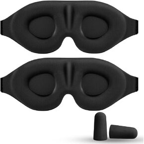 Somniclair Sleep Mask, 2Pack 100% Natural Silk Eye Masks with Adjustable Strap, 3D Eye Mask for Sleeping, Zero Eye Pressure Soft Sleeping Mask for Unisex, Eye Shade Cover for Travel (Black & Black)
