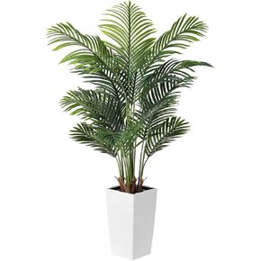 Artificial Palm Tree 5FT - Faux Golden Cane Palm Trees 5 Feet Artificial Indoor with White Planter, Fake Tropical Areca Palm Plant in Pot for Living Room Home Office Decor Indoor