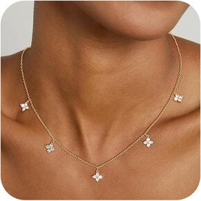 Gold Necklace for Women, 14K Gold Necklace Dainty Choker Necklace for Women Trendy Adjustable Womens Charm Necklace Cubic Zirconia Layered Chain Necklace Jewelry Gifts for Women