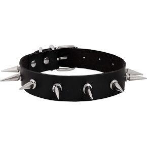 Sacina Gothic Punk Black Spiked Choker Collar, Black PU Leather Spiked Choker Necklace, Halloween Goth Jewelry Gift for Women, Men