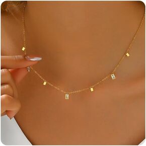 Dainty Gold Necklace for Women 18K Gold Plated Multicolored Cubic Zirconia Drop Choker Necklace Non-Tarnish Simple Boho Diamond Station Necklace Trendy Jewelry