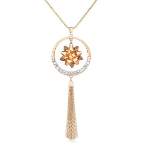 MOLOCH Christmas Necklace for Women X-Mas Gift Bow Circle Pendant Necklaces Statement Tassel Long Necklaces Festive Gift
