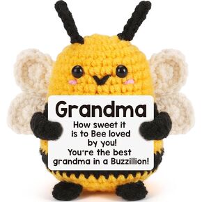 Gifts for Grandma Birthday Christmas Unique Stocking Stuffers Grandmother Granny Present Positive Bee Message Card Handmade Crochet Animals Support, Emotional Mothers Day for Grandma Gigi Nana Mini