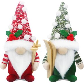 Gehydy Set of 2 Christmas Gnomes Decorations Mini Gnome Plush with Sled Handmade Stuffed Xmas Decor for Home Kitchen Farmhouse Tiered Tray - Black & Red