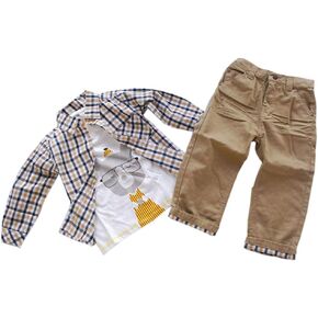 Boy's Plaid Tops and Koala Printed T-Shirt and Pants 3 Pieces Clothing Sets (Khaki,4-5 Years)