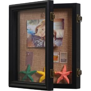 10x12 Shadow Box, Front Opening Shadow Box Frame with Lid, Hinged Shadow Box Diplay Case for Badges Keepsake Photos Awards-Black