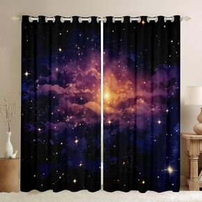 Outer Space Curtains for Bedroom Living Room (2 Panels, 42 x 90 Inch) Kids Galaxy Universe 30%-50% Blackout Curtains Starry Space Outer Sky Darkening Drapes Breathable Universe Cloud Window Treatments
