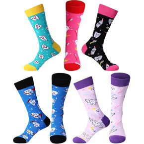 Vicenpal 5 Pairs Dental Teeth Socks Novelty Crew Dentist Socks Cute Dental Assistant Love Teeth Socks Gifts for Women