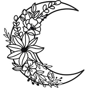 OYEFLY Moon Metal Floral Art Decor,Boho Floral Moon Home Wall Decoration (style 2)