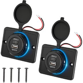 Linkstyle 2PCS RV USB Outlet, 18W QC3.0 USB A Port & 18W PD3.0 USB C Port Charger Socket, LED Indicator, for Marine Truck