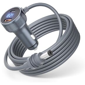 كابل طاقة Starlink Mini DC ولاعة السجائر مع شاشة رقمية مقبس USB/نوع C 10FT كابل طاقة Starlink Mini 12V-24V DC لمحول ولاعة السجائر الصغيرة Starlink رمادي 18AWG 3M/10FT