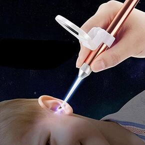 1Pc Rose Gold Ear Wax Removal Kit,Ear Cleansing Tool Set, Stainless Steel Ear Wax Remover with LED Lights and Magnifier, Reusable Ear Curette Wax Removal Set for Children and Adults Ro Ear Care