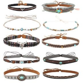 10 Pcs Cowboy Hat Bands Ethnic Replacement Leather Western Hat Belts Rural Cowgirl Beaded Turquoise Hatbands Men