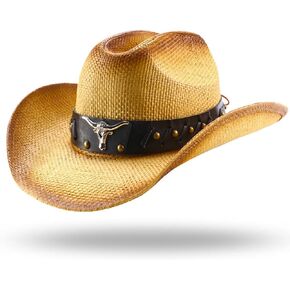thuizen Western Old Town Pinch Crown Solid Straw Cowboy Hat
