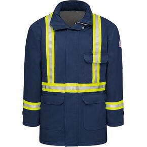 Bulwark Flame Resistant 7 oz Cotton/Nylon Excel FR ComforTouch Regular Deluxe Parka with Fully Insulated Stand-up Collar,Navy