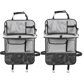 2 Pack Car Back Seat Organizer, Car Storage Organizer Backseat with Foldable Table Tray and Holder, 11 Storage Pockets Kick Mats Back Seat Protector for Kids, Car Travel Accessories Gray