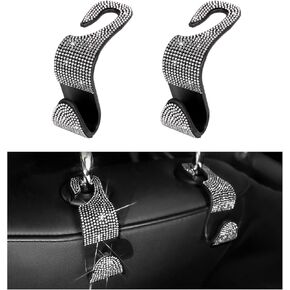 2PCS Bling Car Seat Headrest Hooks, Auto Back Seat Hanging Storage Organizer for Purse Handbag Coat, Rhinestone Vehicle Seat Hanger Holder for Women Girls, Car Accessories (Purple)