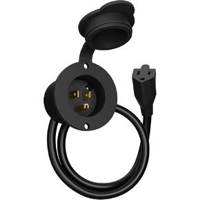 15 Amp AC Power Inlet Port Charger Plug, by Journeyman-Pro 110-125 Volt Socket, Waterproof Electrical Outlet Receptacle, 20-Inch Integrated Outdoor RV/Shore Extension Cord 5-15R (5278GCP1)