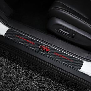 4Pcs Door Sill Protector Reflective 4D Carbon Fiber Sticker Decoration Door Entry Guard Door Sill Scuff Plate Stickers Accessories Compatible with Tacoma(Red)