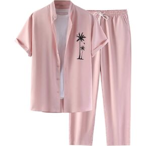 Men's 2 Piece Outfit Paisley Button Down Shirts and Drawstring Waist Pants Tracksuits