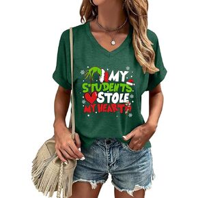 Christmas V Neck Shirt Womens Christmas Shirts Christmas Tree T-Shirt Merry Christmas Tee Holiday Tops
