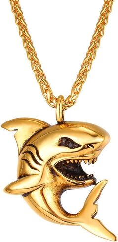U7 الفولاذ المقاوم للصدأ القلائد القرش، 18K مطلية بالذهب دولفين / أبو سيف / القرش قلادة قلادة، مجوهرات رجالي فاسق in Saudi Arabia
