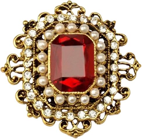 Vintage Crystal Pearl Brooch Pin for Women,Rhinestone Baroque Rectangle Shell Brooch Boho Victorian Style Brooches Lapel Pins Wedding Christmas Festival Ornament Jewelry in Saudi Arabia