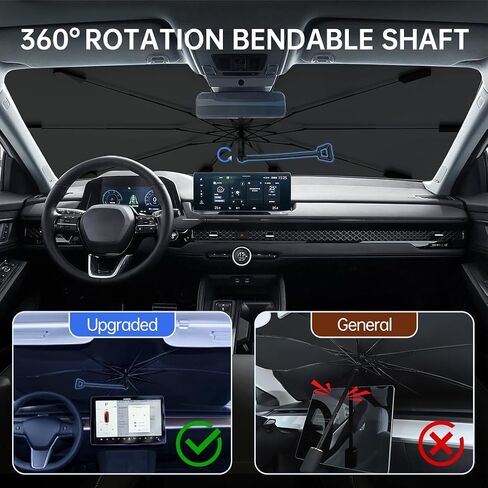 2024 Windshield Sun Shade Umbrella, Glitter Iridescent Car Sunshade with No-Scratch 360° Rotation Shaft, Foldable Car Sun Shield Cover for Most Car Front Windshield Block UV Rays, Protect Car Interior in Kuwait