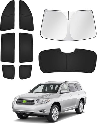 مظلات شمسية لتويوتا هايلاندر 2008-2013 ملحقات الزجاج الأمامي ظل الشمس الجانبي غطاء النافذة الخلفية غطاء الشمس قناع درع حماية الخصوصية إبقاء السيارة باردة سوداء 8 قطع in Kuwait
