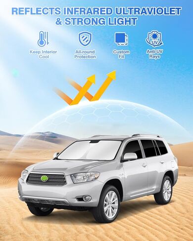 مظلات شمسية لتويوتا هايلاندر 2008-2013 ملحقات الزجاج الأمامي ظل الشمس الجانبي غطاء النافذة الخلفية غطاء الشمس قناع درع حماية الخصوصية إبقاء السيارة باردة سوداء 8 قطع in Kuwait