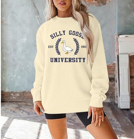Funny Goose Graphic Sweatshirt For Women Cute Printed Crewneck Sweater Pullover With Sayings Long Sleeve T Shirts in Kuwait