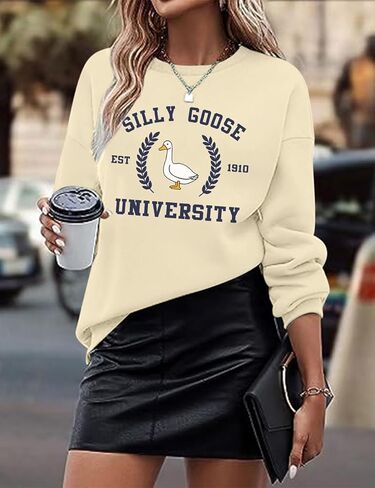 Funny Goose Graphic Sweatshirt For Women Cute Printed Crewneck Sweater Pullover With Sayings Long Sleeve T Shirts in Kuwait