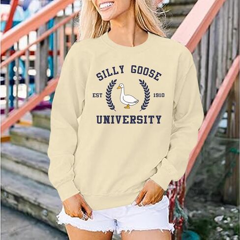 Funny Goose Graphic Sweatshirt For Women Cute Printed Crewneck Sweater Pullover With Sayings Long Sleeve T Shirts in Kuwait