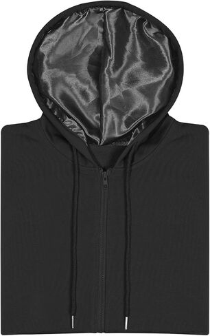 Bocianelli Satin Lined Hoodie Zip Up Hoodies Women's Casual Long Sleeve Satin Pullover Hoodie Sweatshirt Tops in Saudi Arabia