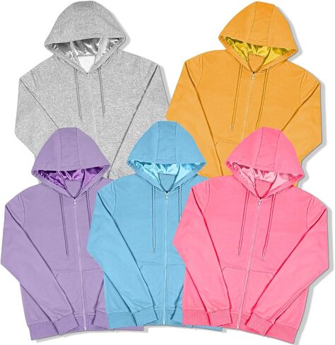 Bocianelli Satin Lined Hoodie Zip Up Hoodies Women's Casual Long Sleeve Satin Pullover Hoodie Sweatshirt Tops in Saudi Arabia