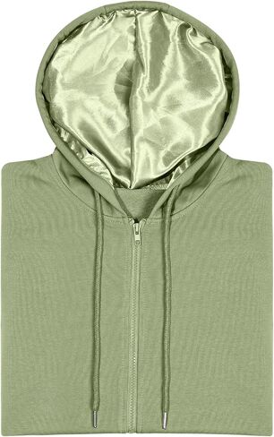 Bocianelli Satin Lined Hoodie Zip Up Hoodies Women's Casual Long Sleeve Satin Pullover Hoodie Sweatshirt Tops in Saudi Arabia