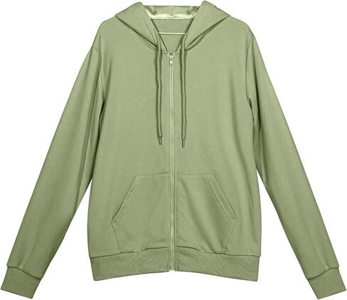 Bocianelli Satin Lined Hoodie Zip Up Hoodies Women's Casual Long Sleeve Satin Pullover Hoodie Sweatshirt Tops in Saudi Arabia