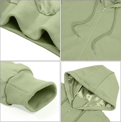 Bocianelli Satin Lined Hoodie Zip Up Hoodies Women's Casual Long Sleeve Satin Pullover Hoodie Sweatshirt Tops in Saudi Arabia
