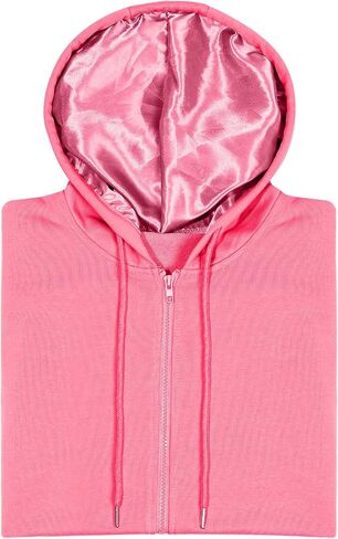 Bocianelli Satin Lined Hoodie Zip Up Hoodies Women's Casual Long Sleeve Satin Pullover Hoodie Sweatshirt Tops in Saudi Arabia