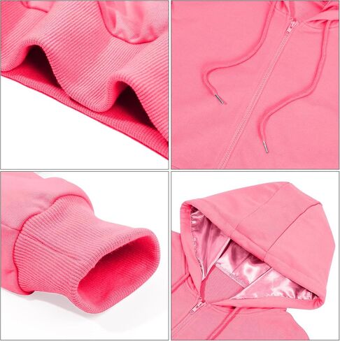 Bocianelli Satin Lined Hoodie Zip Up Hoodies Women's Casual Long Sleeve Satin Pullover Hoodie Sweatshirt Tops in Saudi Arabia