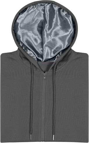 Bocianelli Satin Lined Hoodie Zip Up Hoodies Women's Casual Long Sleeve Satin Pullover Hoodie Sweatshirt Tops in Saudi Arabia