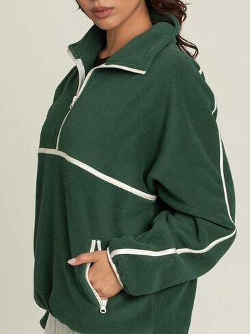 LASLULU Womens Half Zip Pullover Sweatshirt Sherpa Fleece Jacket Oversized Sweatshirts Warm Fuzzy Sweaters Pockets in Kuwait