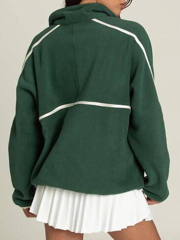 LASLULU Womens Half Zip Pullover Sweatshirt Sherpa Fleece Jacket Oversized Sweatshirts Warm Fuzzy Sweaters Pockets in Kuwait