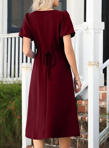 Happy Sailed Women's Summer Short Sleeve Square Neck Ruched Waist Flowy A Line Midi Cocktail Party Dress in Saudi Arabia