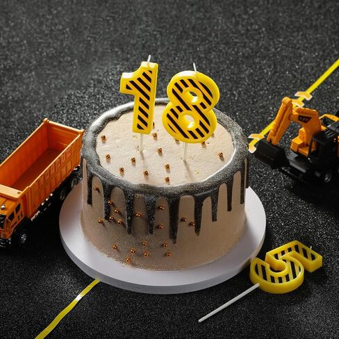 PHD CAKE 2.76 Inch Number 3 Construction Birthday Candles, Yellow and White Stripes Number Candles, Cake Number Candles, Party Celebration, Style Candle in Kuwait