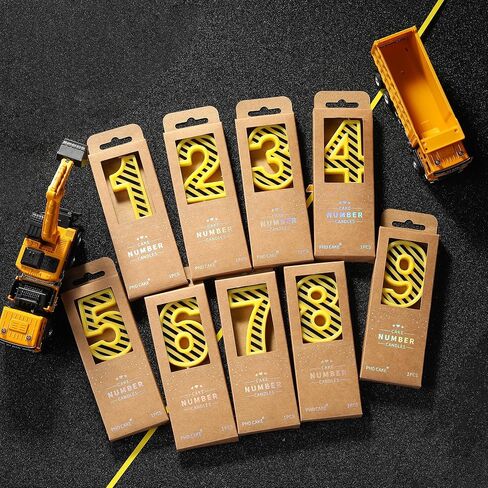 PHD CAKE 2.76 Inch Number 3 Construction Birthday Candles, Yellow and White Stripes Number Candles, Cake Number Candles, Party Celebration, Style Candle in Kuwait