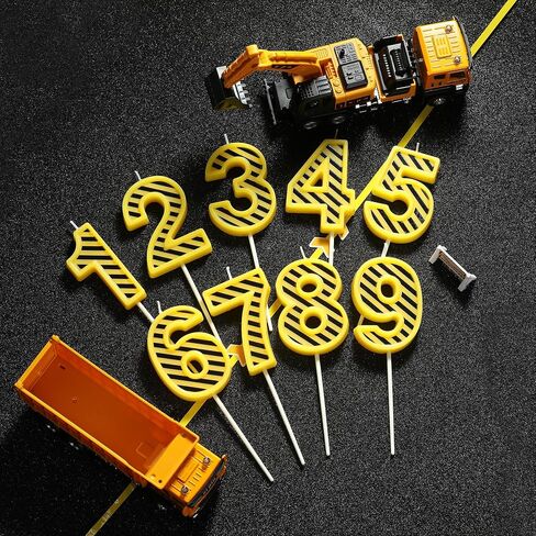 PHD CAKE 2.76 Inch Number 3 Construction Birthday Candles, Yellow and White Stripes Number Candles, Cake Number Candles, Party Celebration, Style Candle in Kuwait